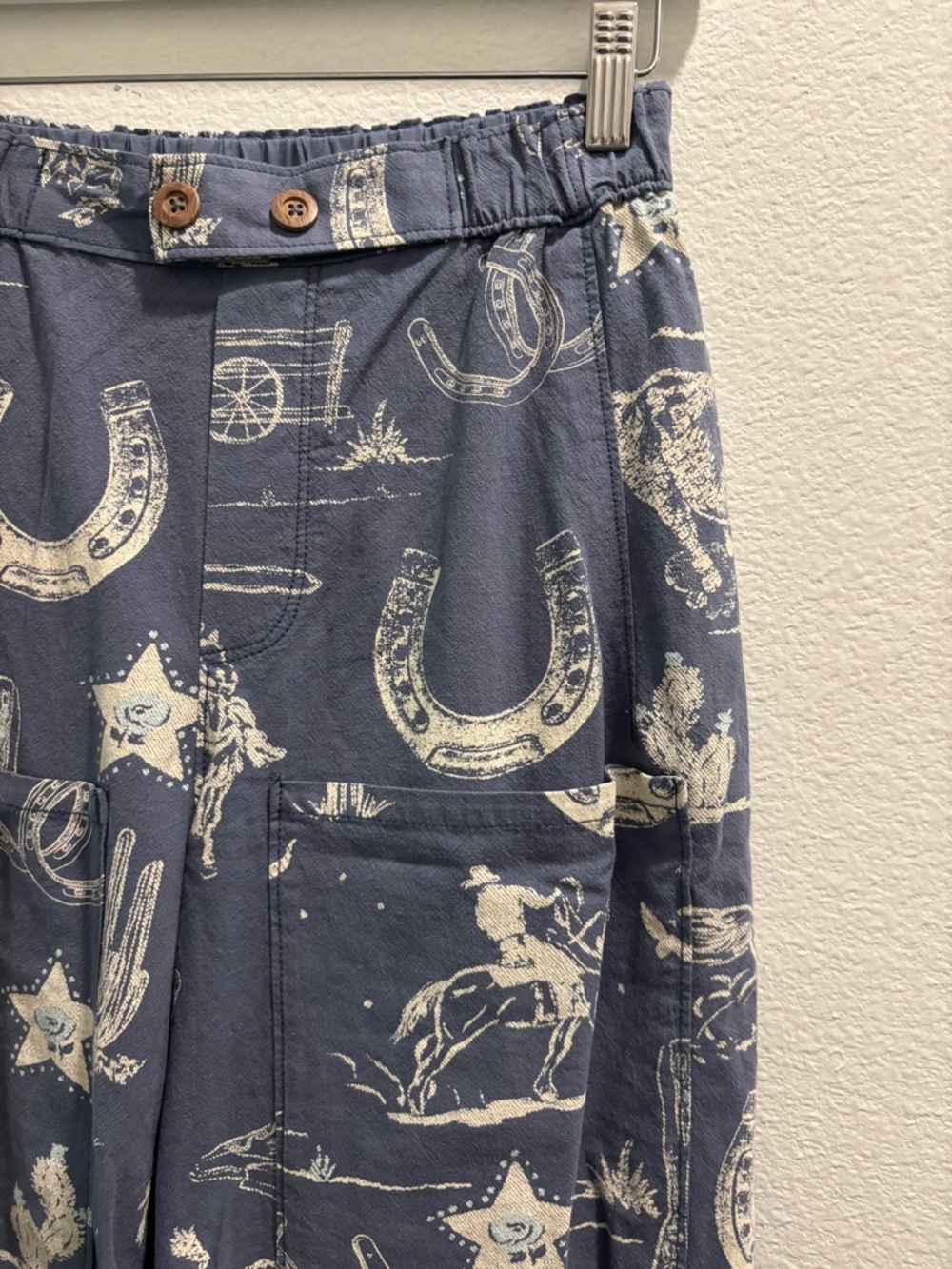 FREE PEOPLE SEASIDE PULL-ON PANTS - INDIGO COMBO/RODEO TIME, size XS - Picture 7 of 11